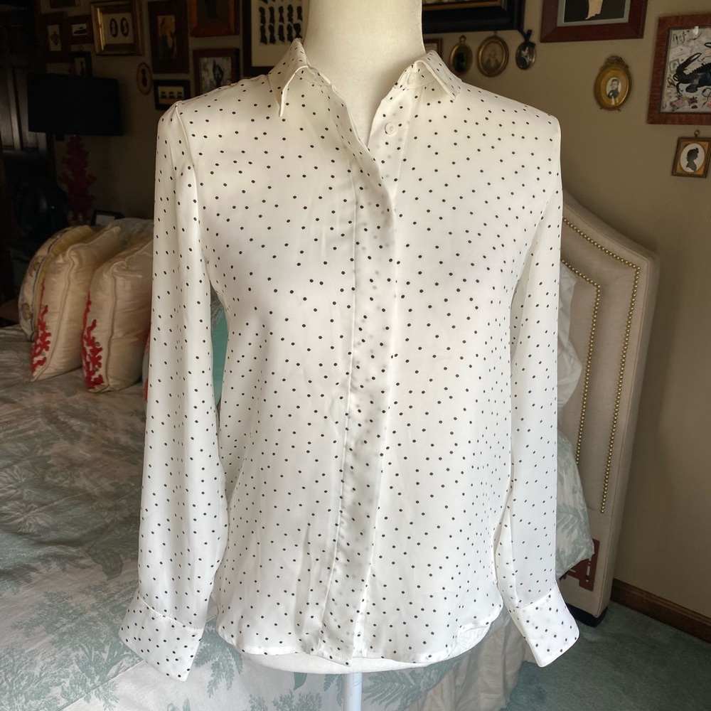 H&M Polka Dot Top/Blouse, White and Black, Long Sleeve